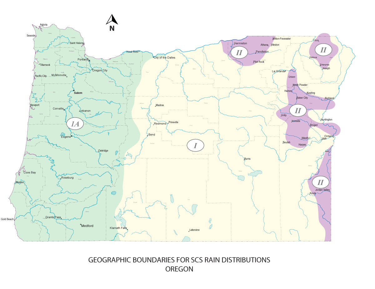 Map of rainfall distribution in Oregon