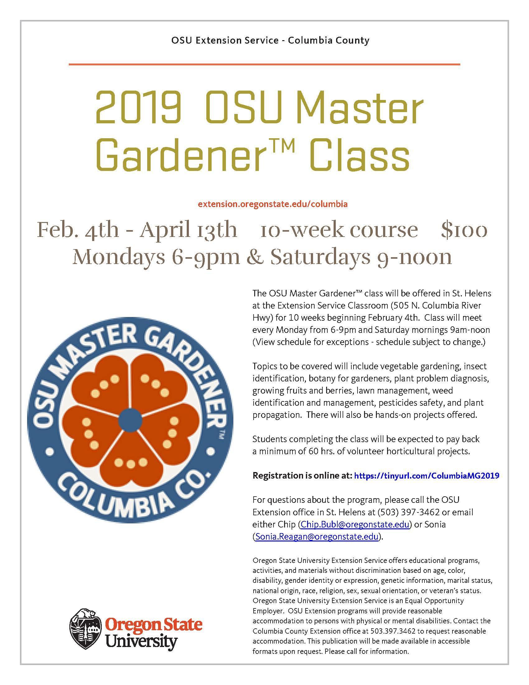2019 Columbia County Master Gardener Training Enrollment Is Open