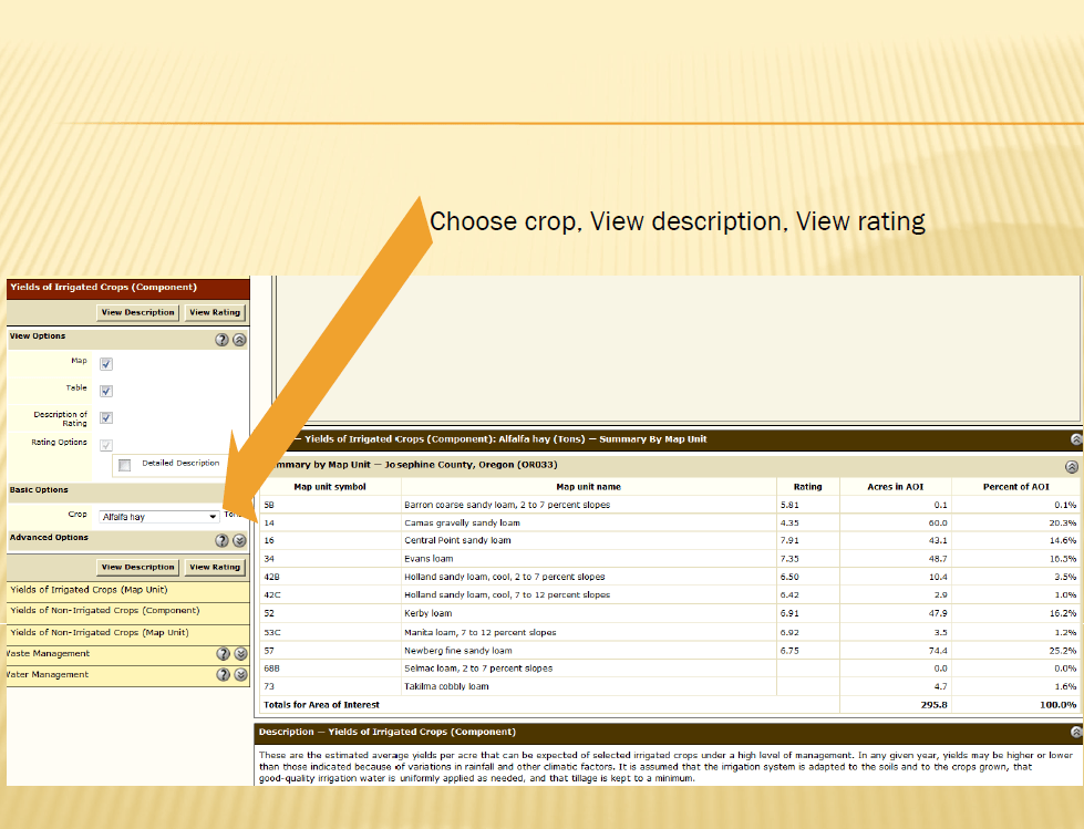 Screenshot of Natural Resources Conservation Service's Web Soil Survey website showing how to get information on crops for specific soils.