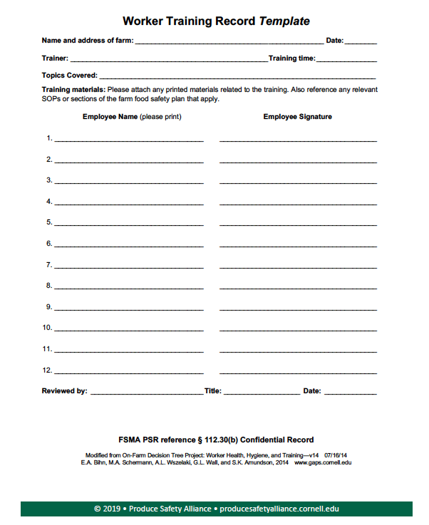 worker training record template