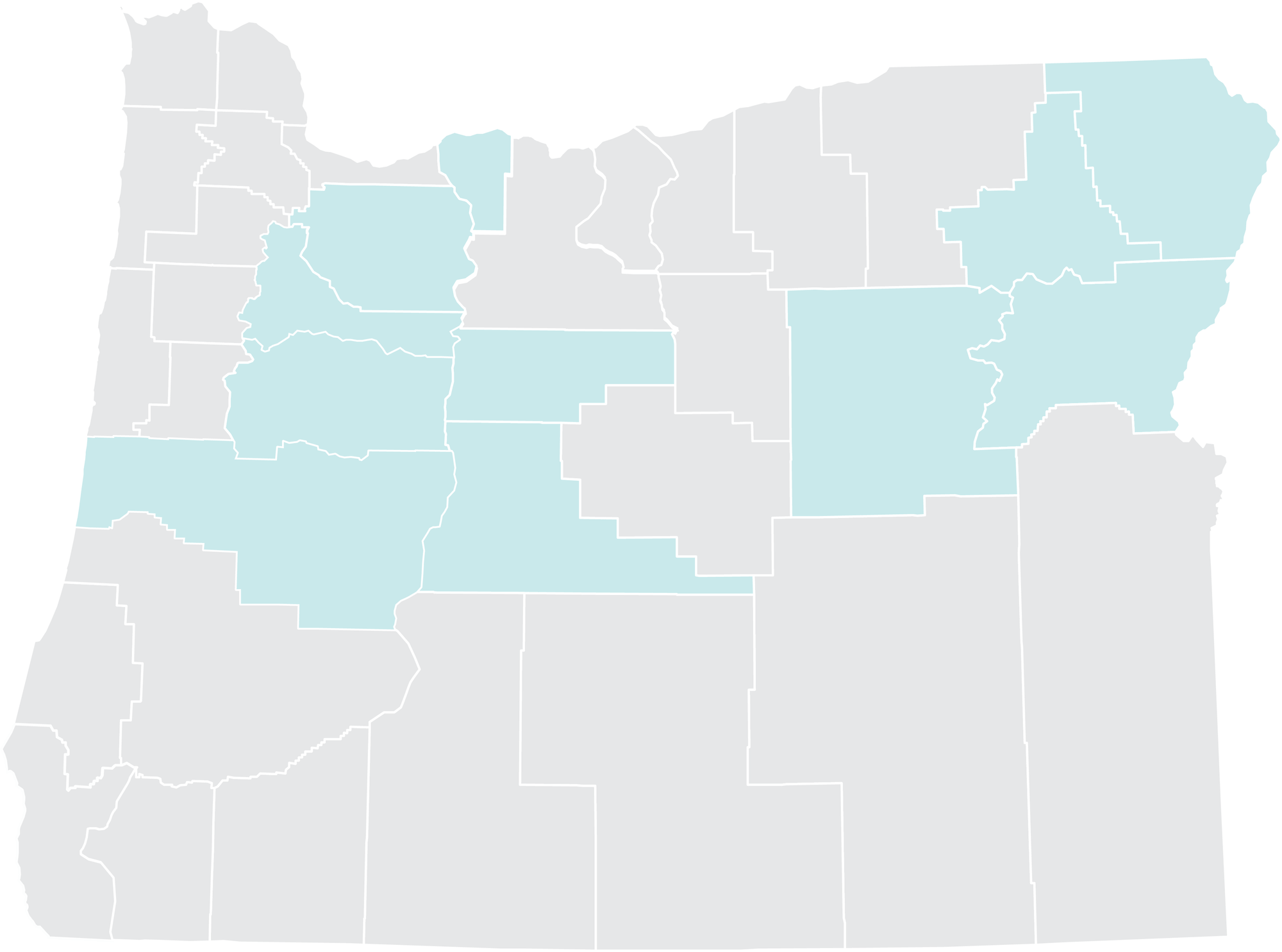 map shows Oregon counties where moss heather occurs