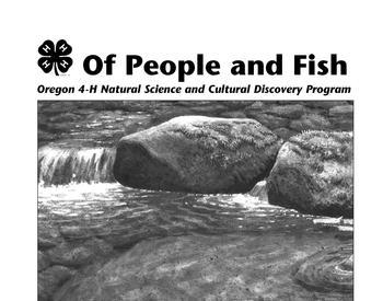 Cover of Of People and Fish curriculum, Show a 4-H clover and a painting of large rocks and a river bed.