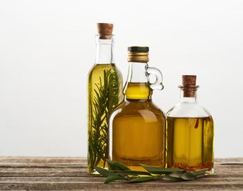 herb and other flavored oils in glass bottles