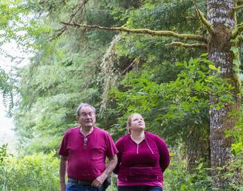 Lauren Grand, OSU Lane County Extension Forestry faculty member, with tree farmer and Master Woodland Manager Dick Beers.