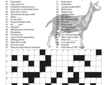Crossword puzzle for 4-H dairy goat projects